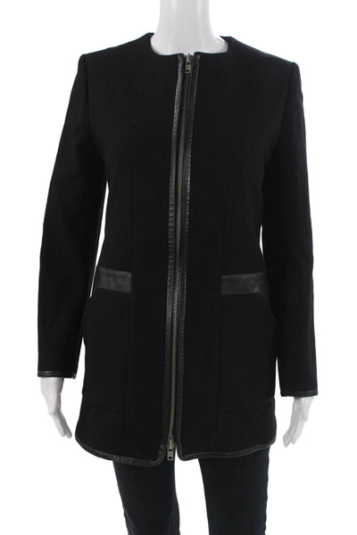 The Kooples Womens Overcoat Black Zip Crew Neck Wool Cashmere Size 36