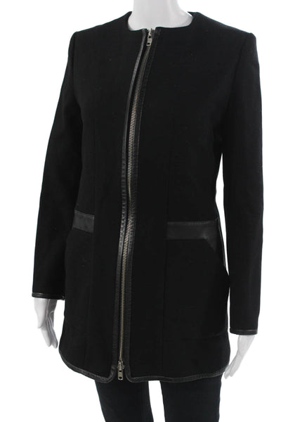 The Kooples Womens Overcoat Black Zip Crew Neck Wool Cashmere Size 36