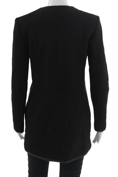 The Kooples Womens Overcoat Black Zip Crew Neck Wool Cashmere Size 36