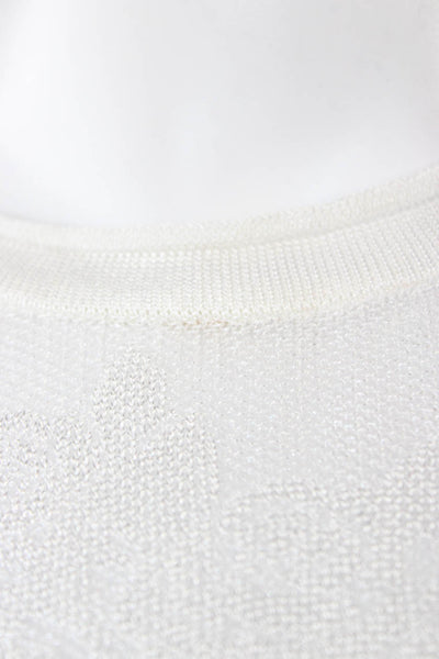 Zara Women Floral Crew Neck Button Long Sleeve Blouse White Size M
