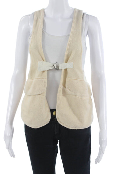 Inhabit Womens Cashmere V Neck Vest Beige Buckle Classic Sleeveless Size S