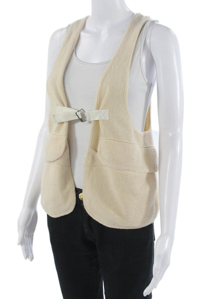 Inhabit Womens Cashmere V Neck Vest Beige Buckle Classic Sleeveless Size S