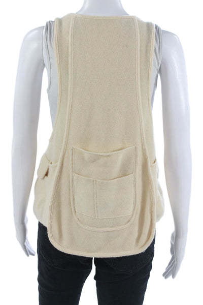 Inhabit Womens Cashmere V Neck Vest Beige Buckle Classic Sleeveless Size S