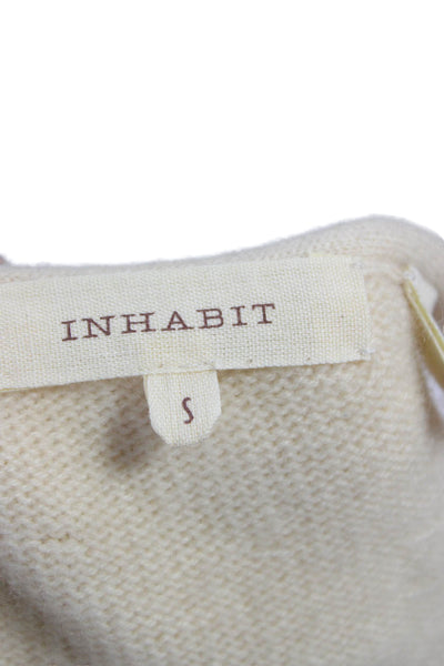 Inhabit Womens Cashmere V Neck Vest Beige Buckle Classic Sleeveless Size S