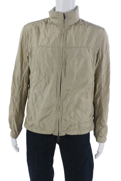 Zara Mens Windbreaker Beige Nylon High Neck Zip Long Sleeve Size L