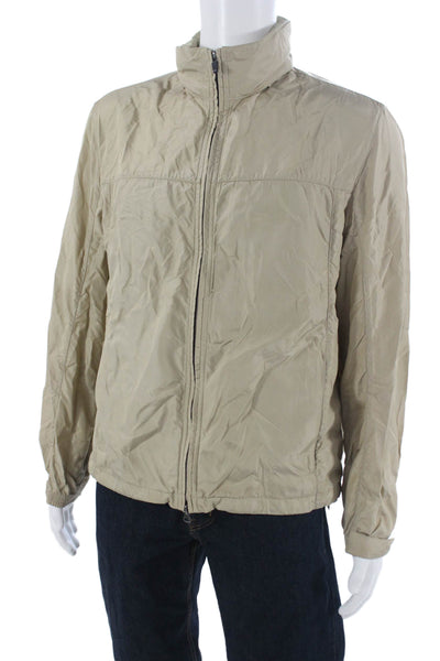 Zara Mens Windbreaker Beige Nylon High Neck Zip Long Sleeve Size L