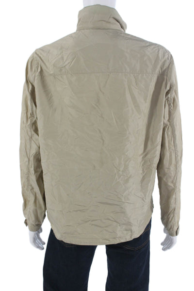 Zara Mens Windbreaker Beige Nylon High Neck Zip Long Sleeve Size L