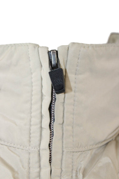 Zara Mens Windbreaker Beige Nylon High Neck Zip Long Sleeve Size L