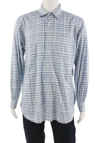 Brooks Brothers Mens Button-Down Check Dress Shirt Blue Egyptian Cotton Size L
