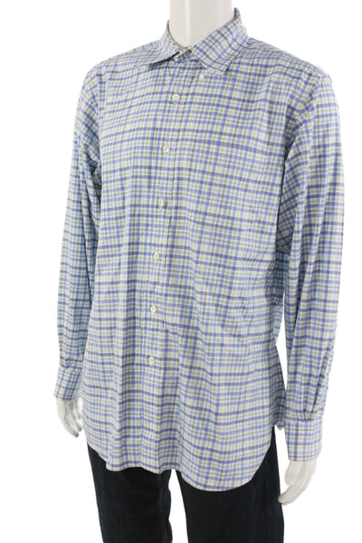 Brooks Brothers Mens Button-Down Check Dress Shirt Blue Egyptian Cotton Size L