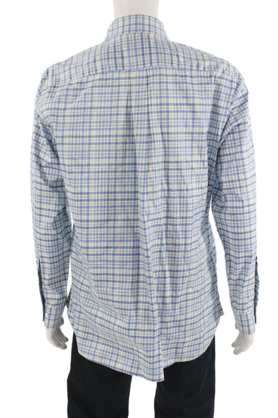 Brooks Brothers Mens Button-Down Check Dress Shirt Blue Egyptian Cotton Size L