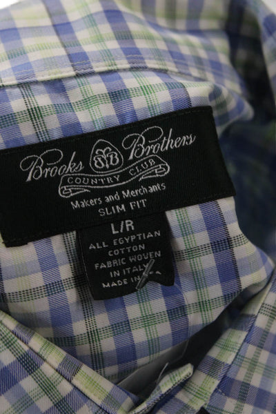 Brooks Brothers Mens Button-Down Check Dress Shirt Blue Egyptian Cotton Size L