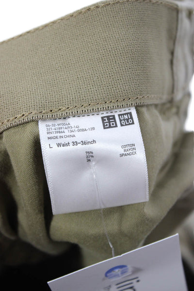 Uniqlo Mens Beige Chino Pants Cotton Rayon Spandex Button Size L