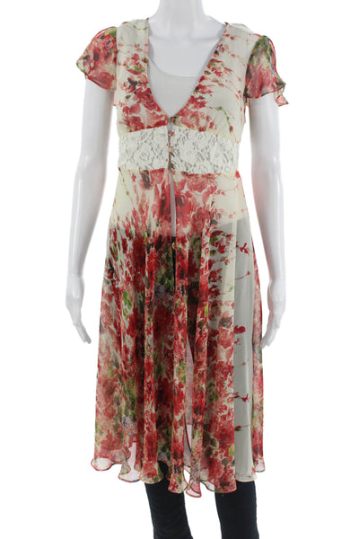 Intimately Free People Womens Sundress Beige Floral V-Neck Short Sleeve Size XS