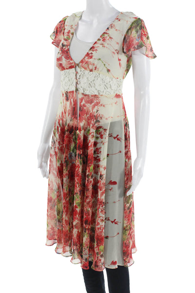 Intimately Free People Womens Sundress Beige Floral V-Neck Short Sleeve Size XS