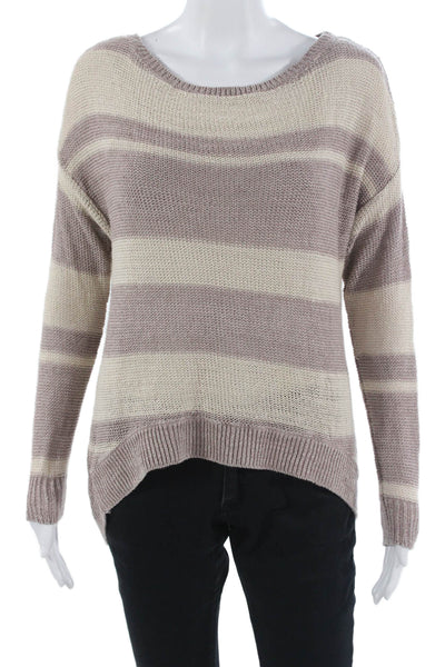 Joie Unisex Pullover Sweater Beige Linen Striped Round Neck Long Sleeve Size S