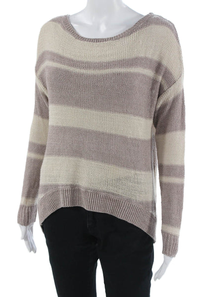 Joie Unisex Pullover Sweater Beige Linen Striped Round Neck Long Sleeve Size S