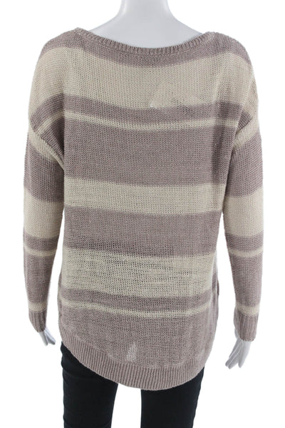 Joie Unisex Pullover Sweater Beige Linen Striped Round Neck Long Sleeve Size S