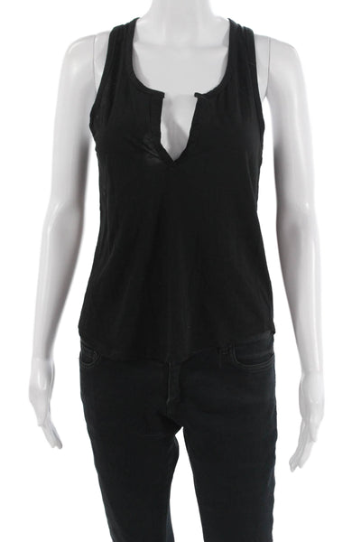 Vince Women Basic Black Cotton Blend Sleeveless Tank Solid Size XS