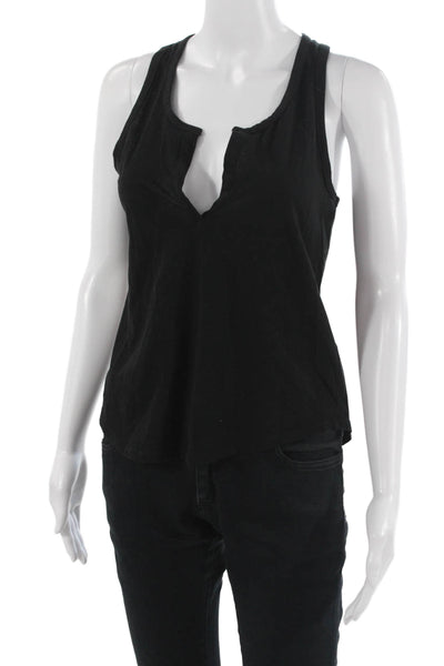 Vince Women Basic Black Cotton Blend Sleeveless Tank Solid Size XS