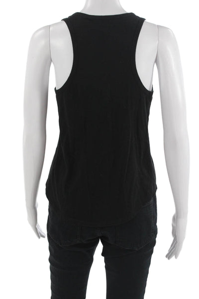 Vince Women Basic Black Cotton Blend Sleeveless Tank Solid Size XS