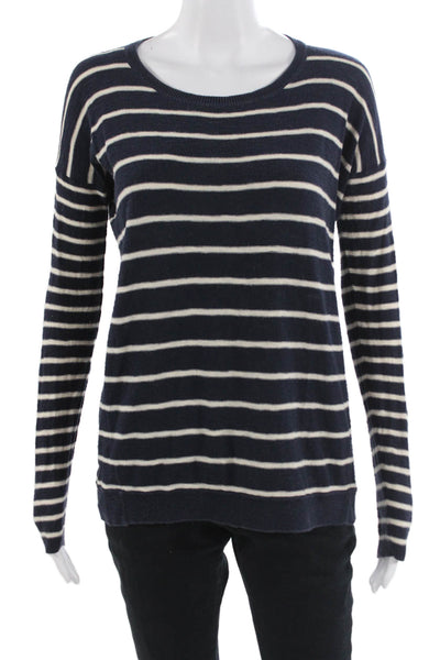 Vince Unisex Dark Blue Striped Round Neck Pullover Long Sleeve Size XS