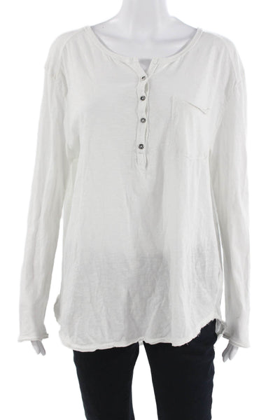 We The Free Womens Boho Tunic Button Up White Round Neck Long Sleeve Size M