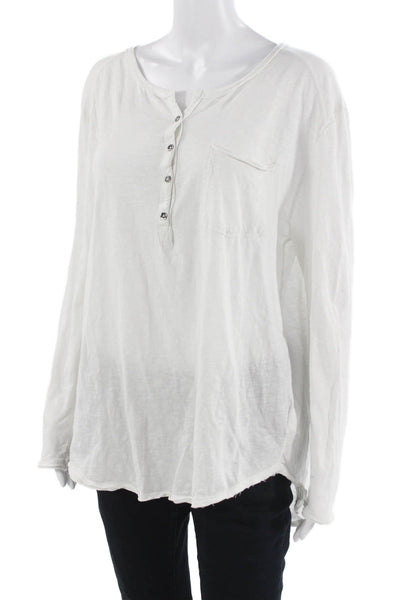 We The Free Womens Boho Tunic Button Up White Round Neck Long Sleeve Size M