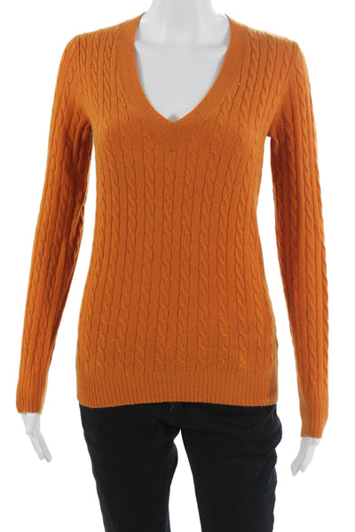 J Crew Unisex Orange V-Neck Cashmere Blend Pullover Sweater Long Sleeve Size XS