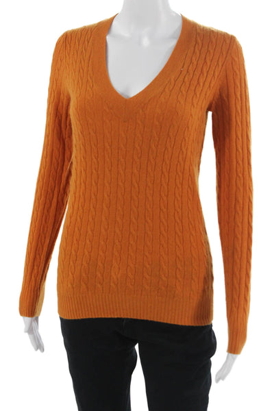 J Crew Unisex Orange V-Neck Cashmere Blend Pullover Sweater Long Sleeve Size XS