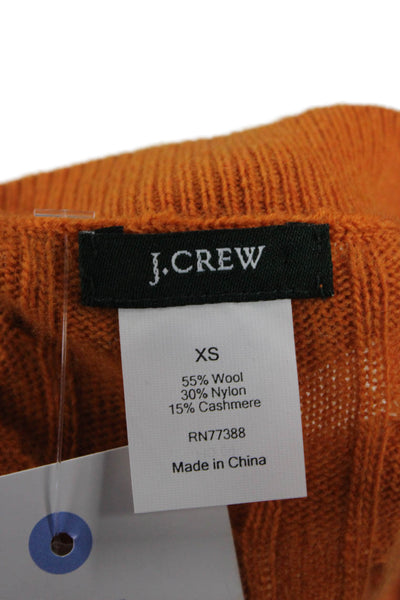 J Crew Unisex Orange V-Neck Cashmere Blend Pullover Sweater Long Sleeve Size XS