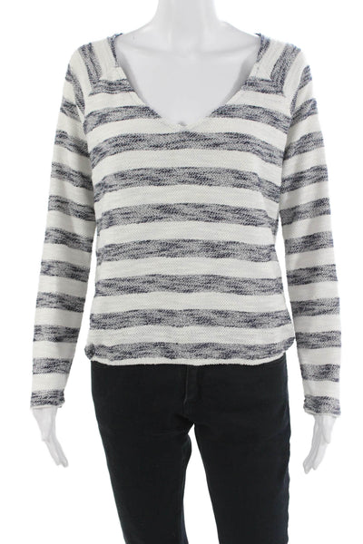 Sanctuary Unisex White Striped V Neck Pullover Sweater Long Sleeve Size S