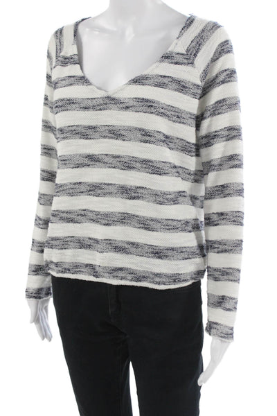 Sanctuary Unisex White Striped V Neck Pullover Sweater Long Sleeve Size S