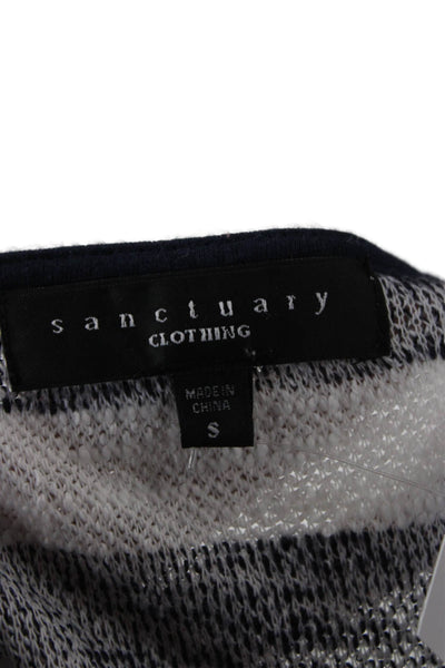 Sanctuary Unisex White Striped V Neck Pullover Sweater Long Sleeve Size S