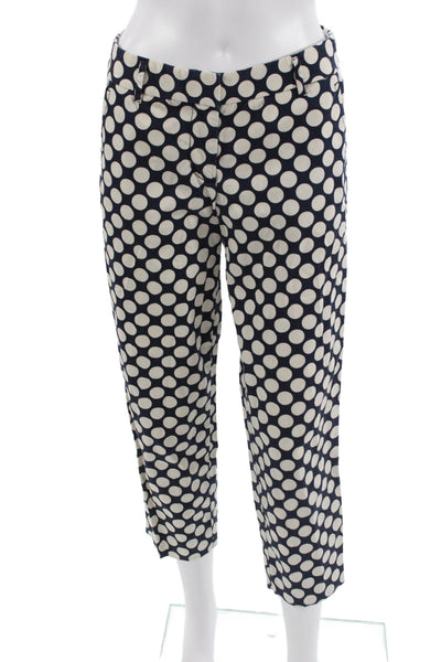 J Crew Women Cropped Ankle Pants Dark Blue Polka Dot Button Size 4
