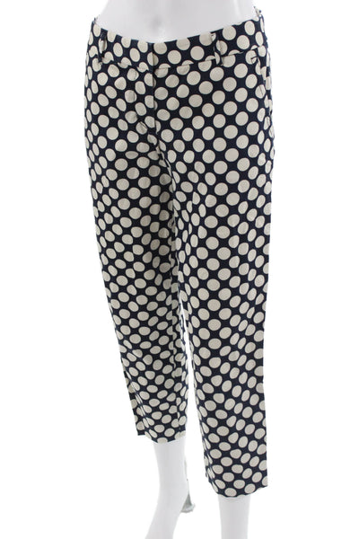 J Crew Women Cropped Ankle Pants Dark Blue Polka Dot Button Size 4