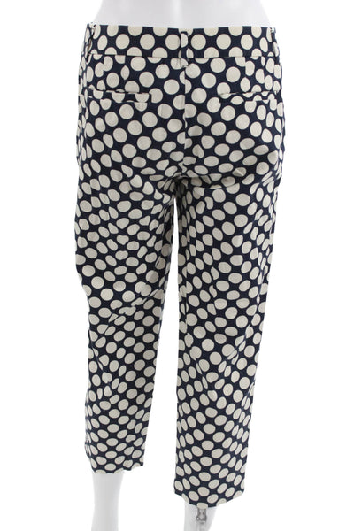 J Crew Women Cropped Ankle Pants Dark Blue Polka Dot Button Size 4