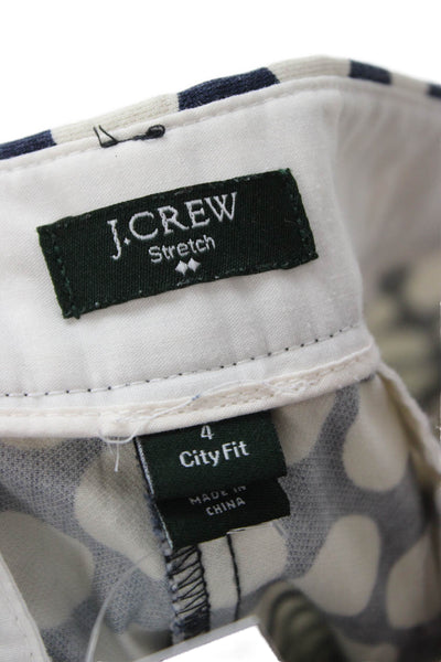 J Crew Women Cropped Ankle Pants Dark Blue Polka Dot Button Size 4