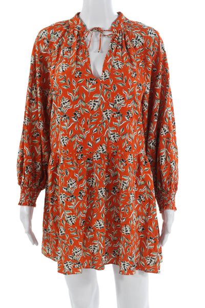 Alice + Olivia Womens Shirt Dress Orange Floral Long Sleeve Linen Size 4