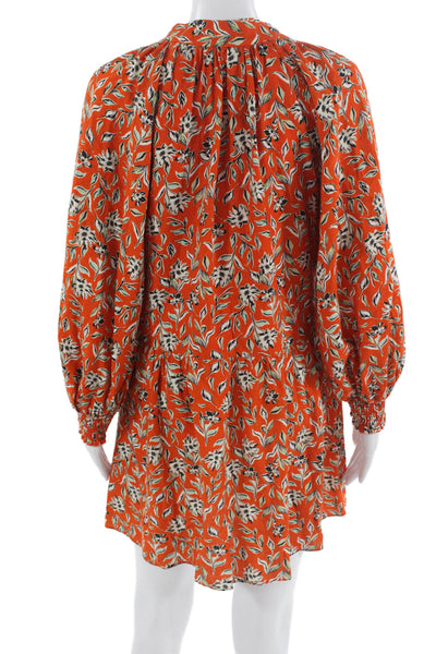 Alice + Olivia Womens Shirt Dress Orange Floral Long Sleeve Linen Size 4