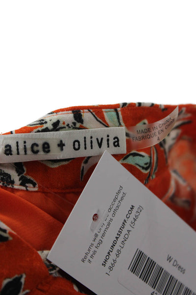 Alice + Olivia Womens Shirt Dress Orange Floral Long Sleeve Linen Size 4