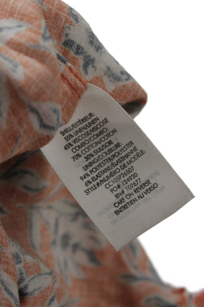 Alice + Olivia Womens Shirt Dress Orange Floral Long Sleeve Linen Size 4