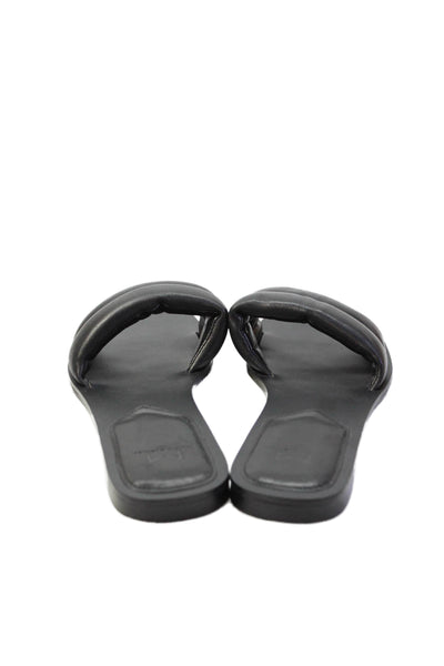 Marc Fisher Women's Square Toe Leather Slide Sandals Black Size 10