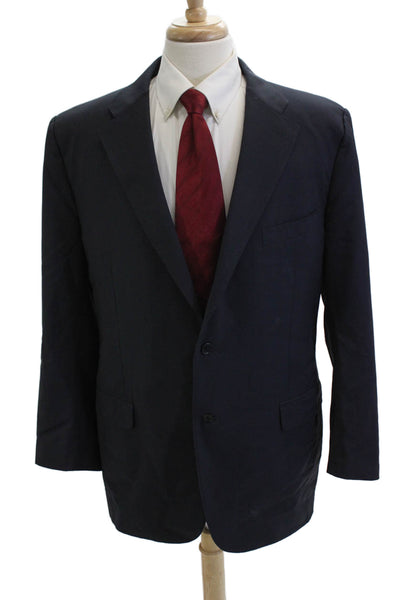 Canali Men Classic Striped Dark Blue Wool Suit Jacket Button Size 42