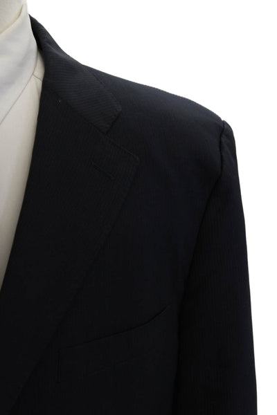 Canali Men Classic Striped Dark Blue Wool Suit Jacket Button Size 42