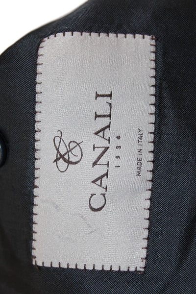 Canali Men Classic Striped Dark Blue Wool Suit Jacket Button Size 42