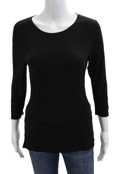 Tahari Women Basic Black 3/4 Sleeve T-Shirt Round Neck Size M