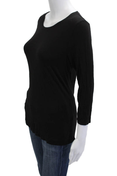 Tahari Women Basic Black 3/4 Sleeve T-Shirt Round Neck Size M