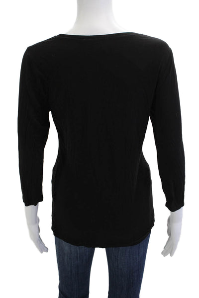 Tahari Women Basic Black 3/4 Sleeve T-Shirt Round Neck Size M