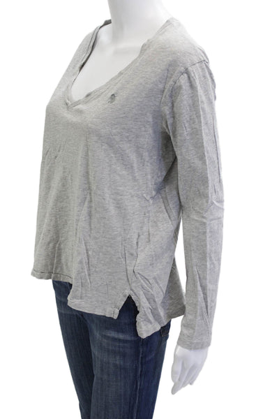 Polo Ralph Lauren Women Basic Gray Cotton V-Neck Long Sleeve T-Shirt Size M